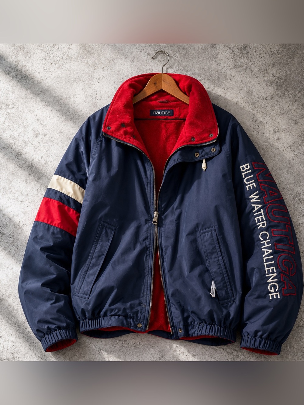Vintage Nautica Blue Water Challenge Sailing Jacket Men's M Fleece Lined 90s